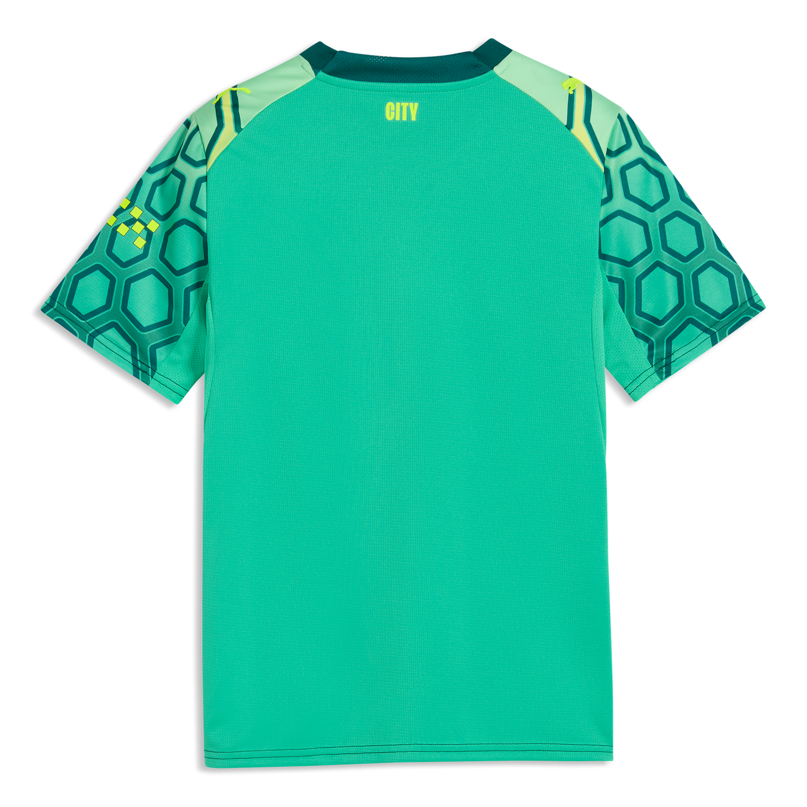 green shirt back of shirt with city 