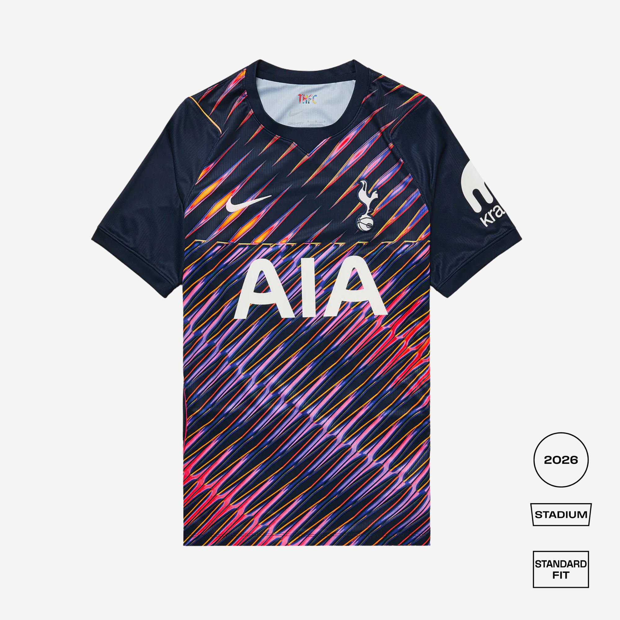 Tottenham Hotspur football jersey with colorful pattern on a white background